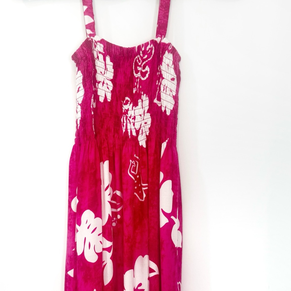 Desert Shores Sundress Flower Hibiscus Hot Pink White Beachwear Small Long Dress